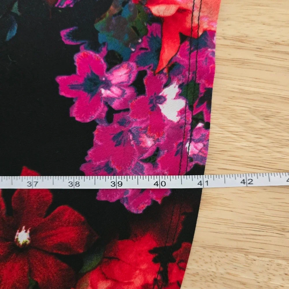 MARC BOUWER Floral Fit Flare Dress Black Red Pink Short Sleeve Size 8‎
